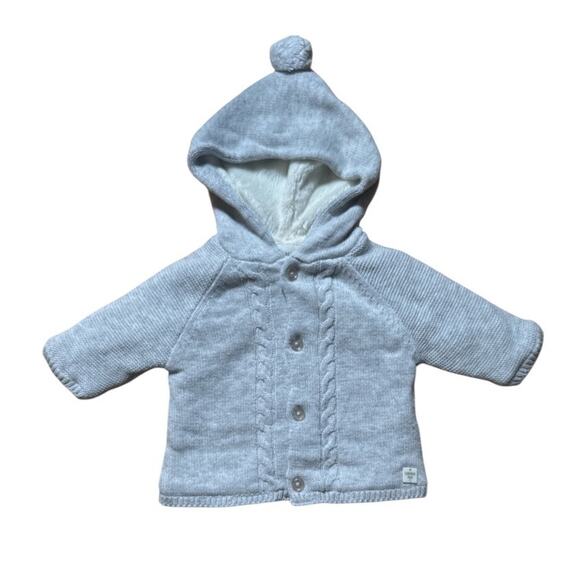 Carrement Beau | Hooded Knit Cardigan w/ Faux Fur Lining Gray Size 3m - Picture 1 of 8